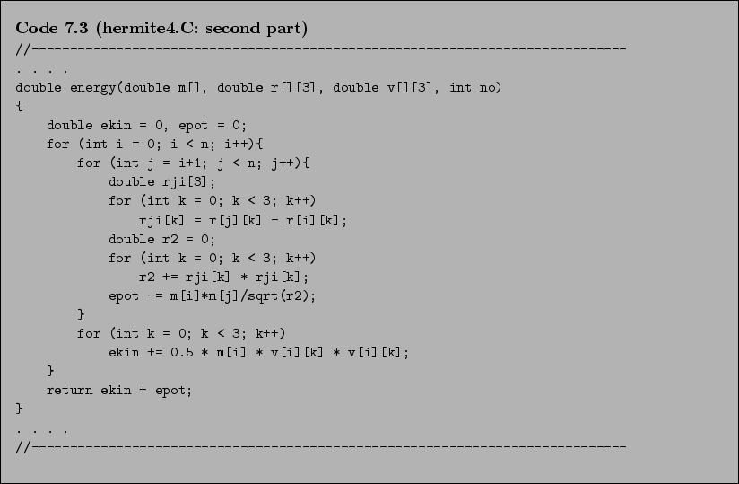 \begin{Code}[hermite4.C: second part]
\small\verbatiminput{chap7/hermite4.C.middle_third} \end{Code}