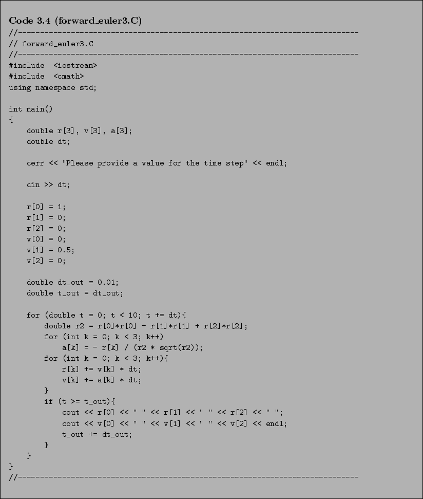 \begin{Code}[forward\_euler3.C]
\small\verbatiminput{chap3/forward_euler3.C} \end{Code}