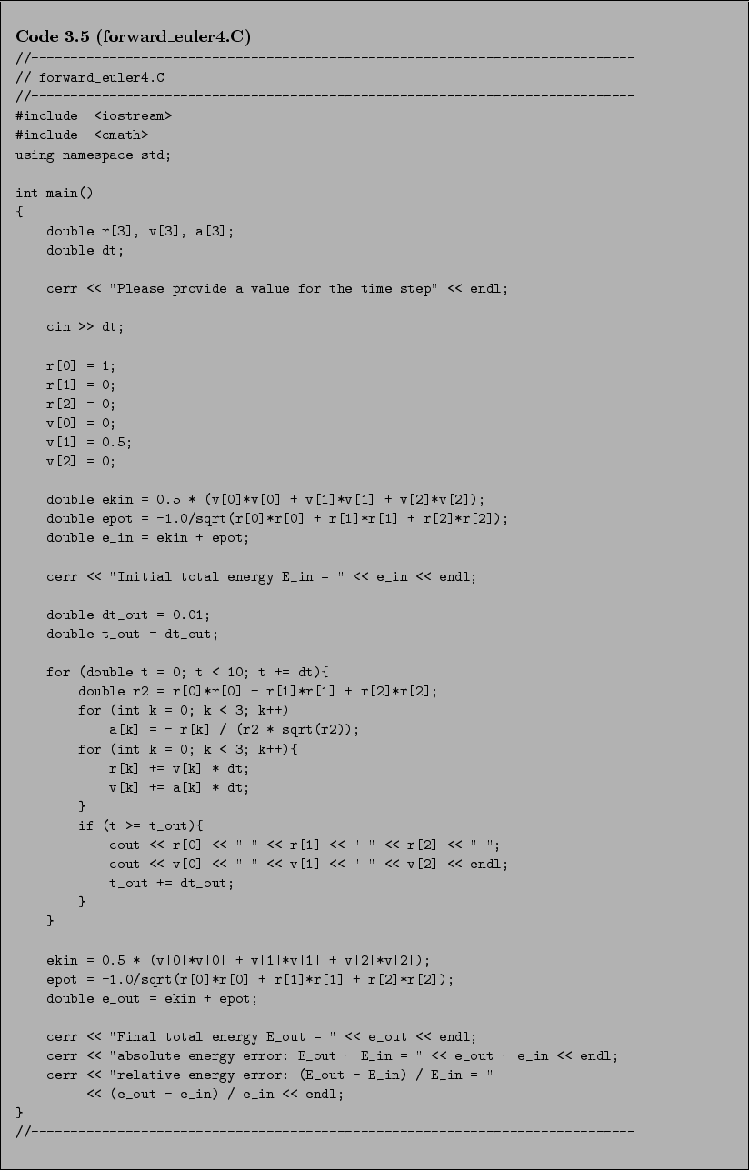 \begin{Code}[forward\_euler4.C]
\small\verbatiminput{chap3/forward_euler4.C} \end{Code}